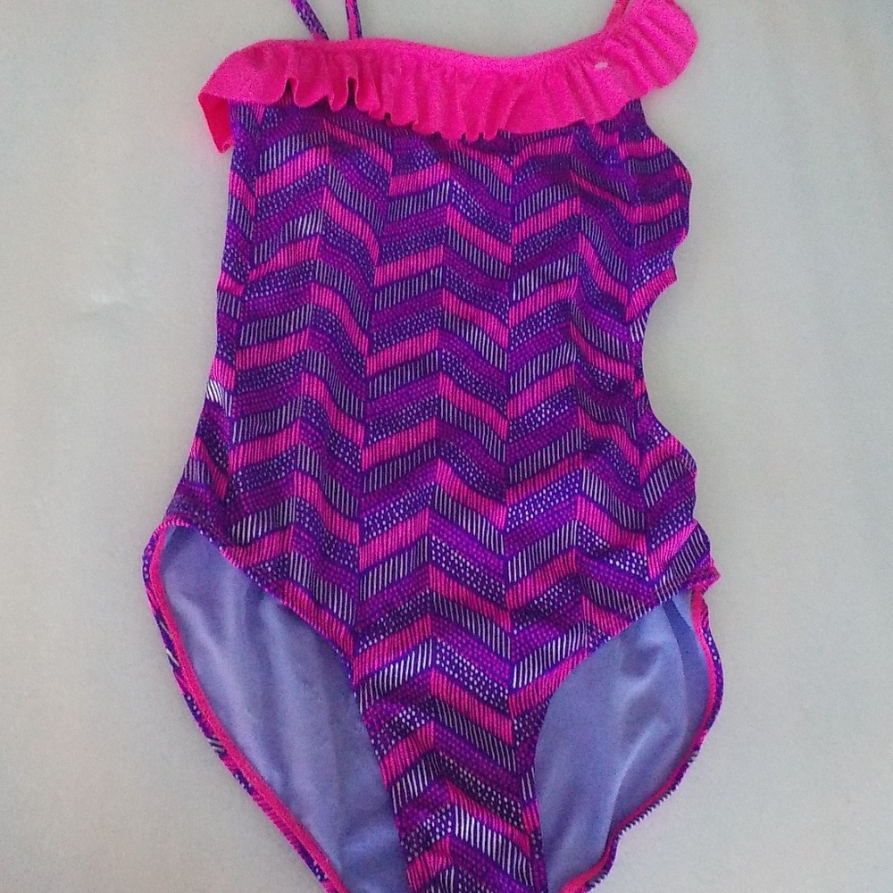Purple/Pink Off Shoulder w/Ruffle Swimsuit